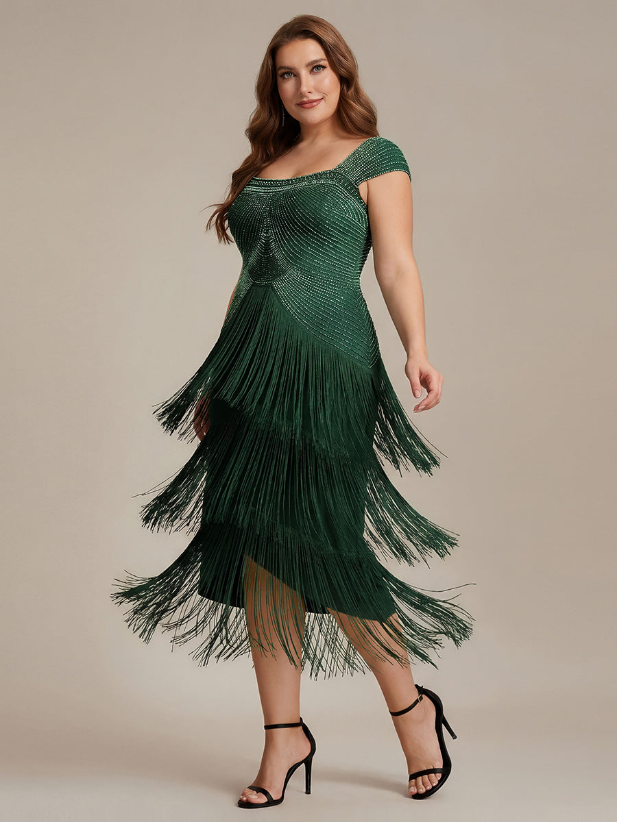 Color=Dark Green | Fast Delivery Sleeveless Square Neck Bodycon Tea Length Beaded Wedding Guest Dresses-Dark Green 16