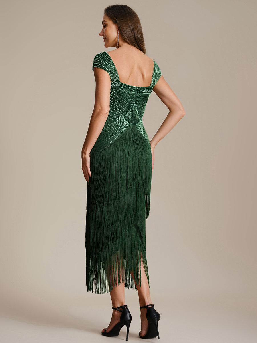 Color=Dark Green | Fast Delivery Sleeveless Square Neck Bodycon Tea Length Beaded Wedding Guest Dresses-Dark Green 12