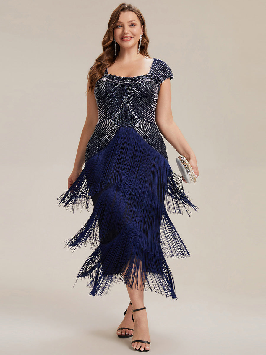 Color=Navy Blue | Fast Delivery Sleeveless Square Neck Bodycon Tea Length Beaded Wedding Guest Dresses-Navy Blue 46