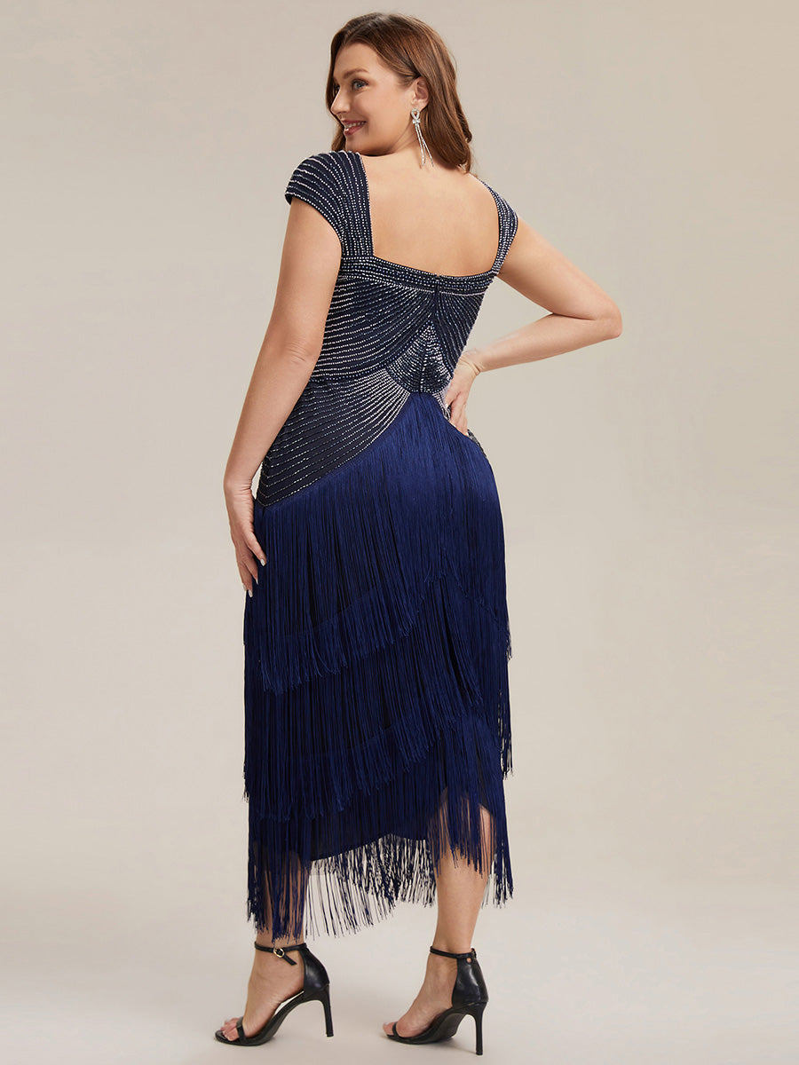 Color=Navy Blue | Fast Delivery Sleeveless Square Neck Bodycon Tea Length Beaded Wedding Guest Dresses-Navy Blue 47
