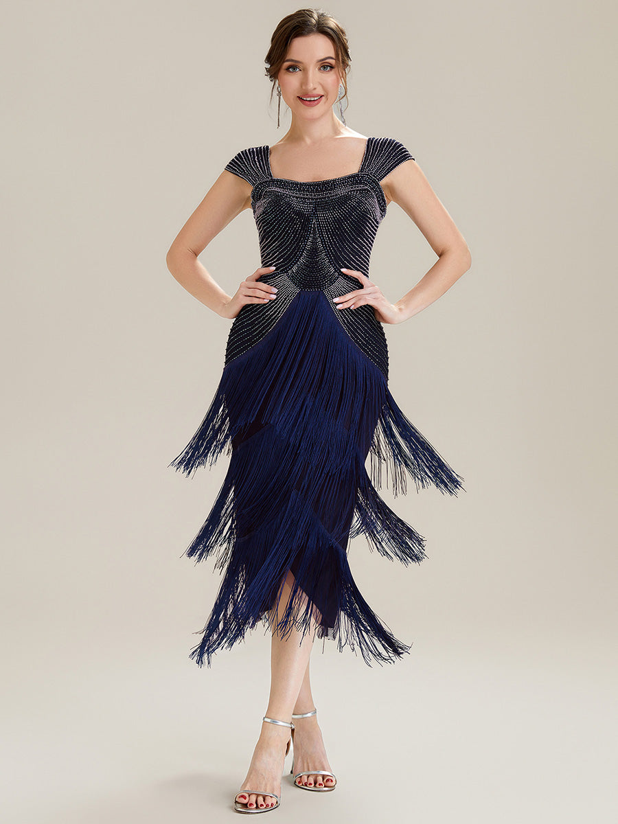 Color=Navy Blue | Fast Delivery Sleeveless Square Neck Bodycon Tea Length Beaded Wedding Guest Dresses-Navy Blue 41