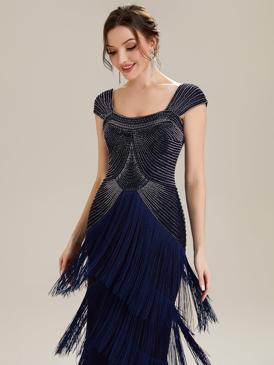 Color=Navy Blue | Fast Delivery Sleeveless Square Neck Bodycon Tea Length Beaded Wedding Guest Dresses-Navy Blue 43
