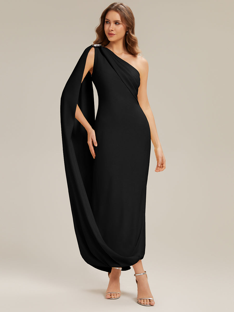 Color=Black | Fast Delivery Sleeveless Asymmetrical Sheath High Stretch Maxi Wedding Guest Dresses-Black 1