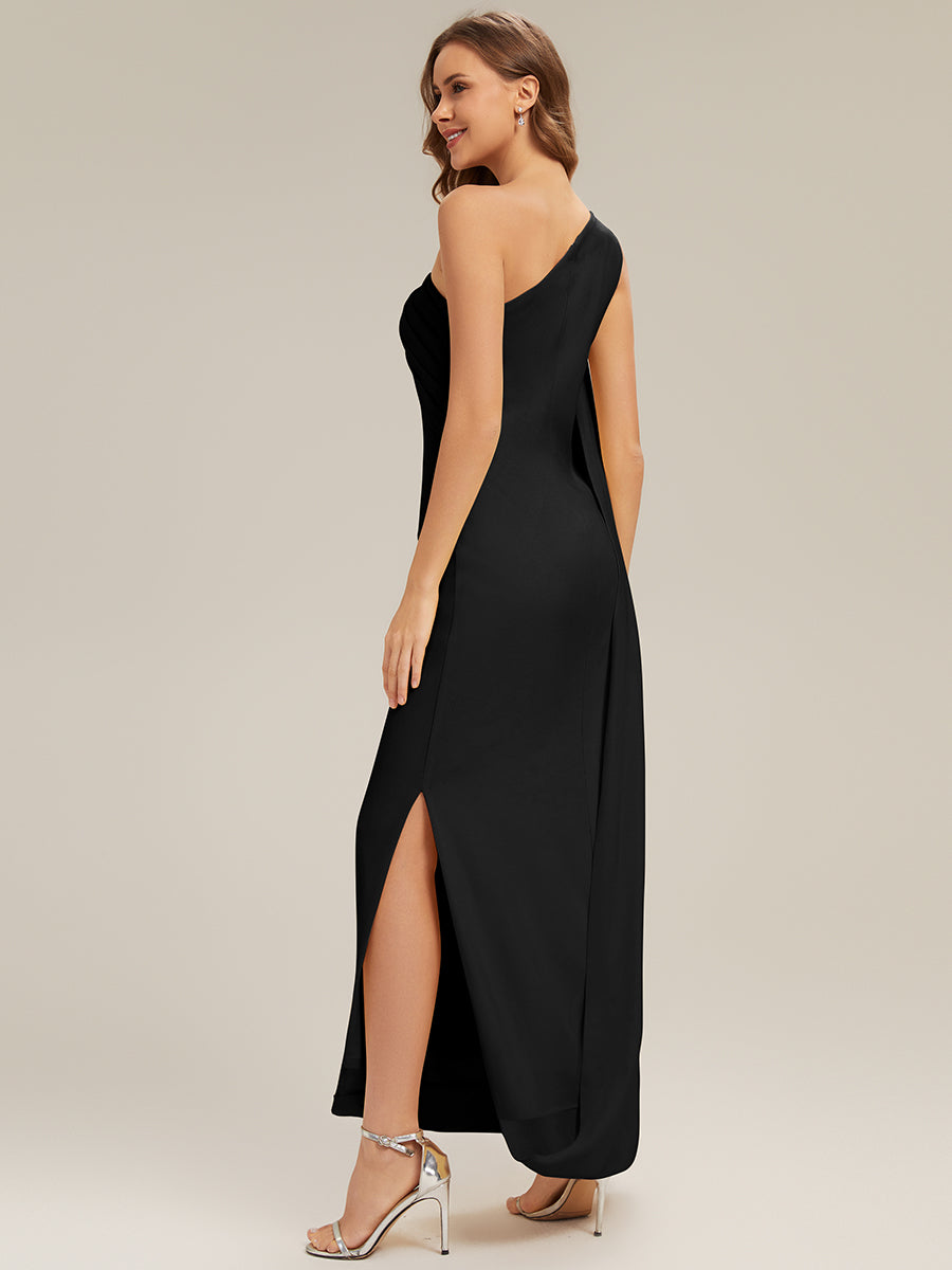 Color=Black | Fast Delivery Sleeveless Asymmetrical Sheath High Stretch Maxi Wedding Guest Dresses-Black 2