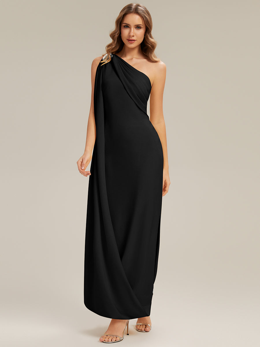 Color=Black | Fast Delivery Sleeveless Asymmetrical Sheath High Stretch Maxi Wedding Guest Dresses-Black 4