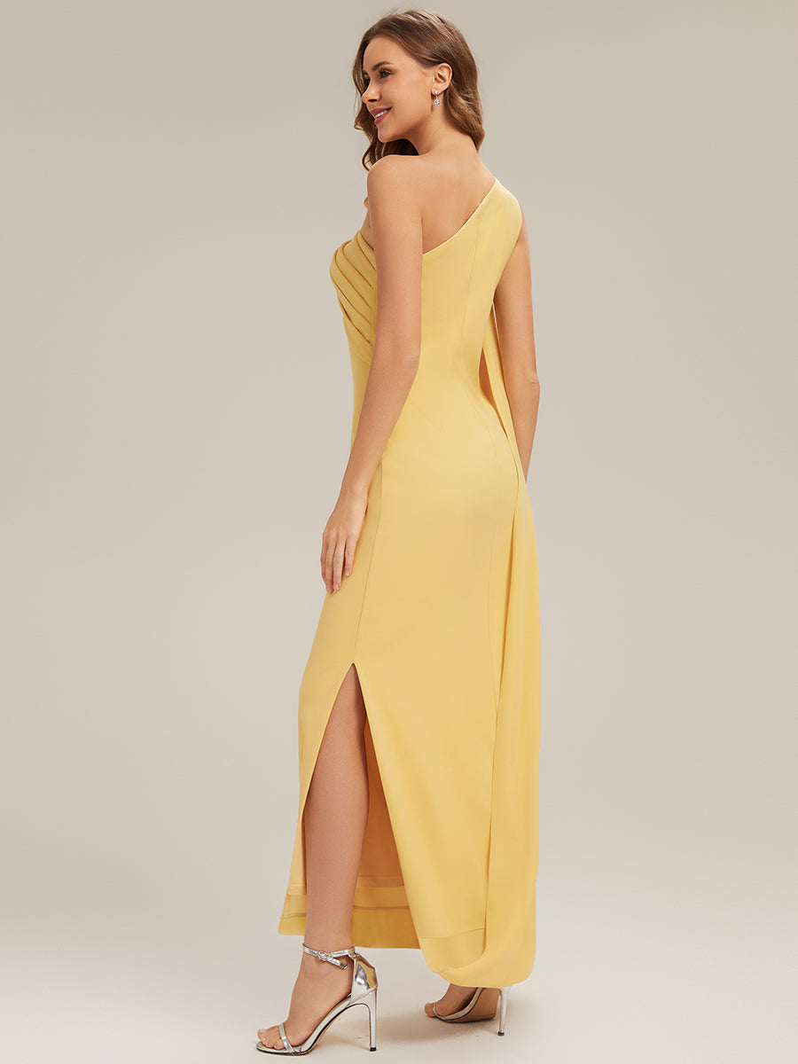 Color=Yellow | Fast Delivery Sleeveless Asymmetrical Sheath High Stretch Maxi Wedding Guest Dresses-Yellow 12