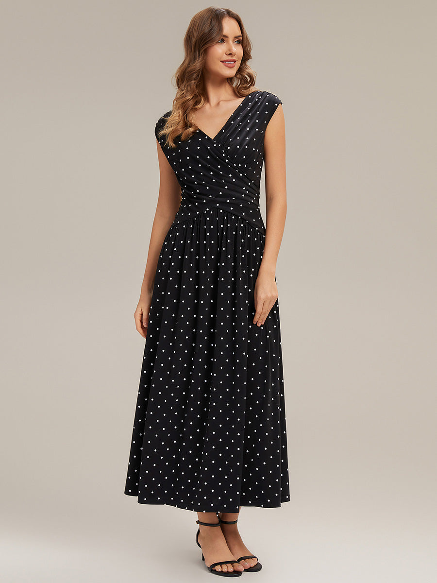 Color=Black polka dot | Bulk Order Strapless V-Neck High Stretch Polka Dot Sheath Maxi Wedding Guest Dresses-Black polka dot 1