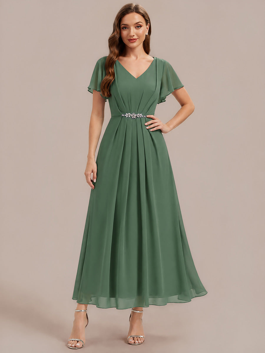 Color=Eucalyptus | Wholesale Short Sleeve Ruffle V-Neck Beaded A-Line Maxi Wedding Guest Dresses-Eucalyptus