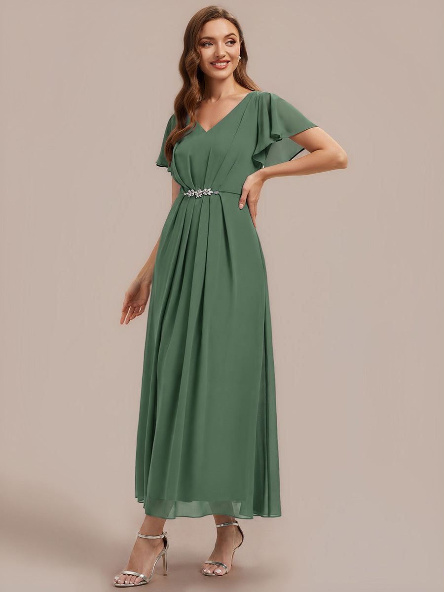 Color=Eucalyptus | Wholesale Short Sleeve Ruffle V-Neck Beaded A-Line Maxi Wedding Guest Dresses-Eucalyptus