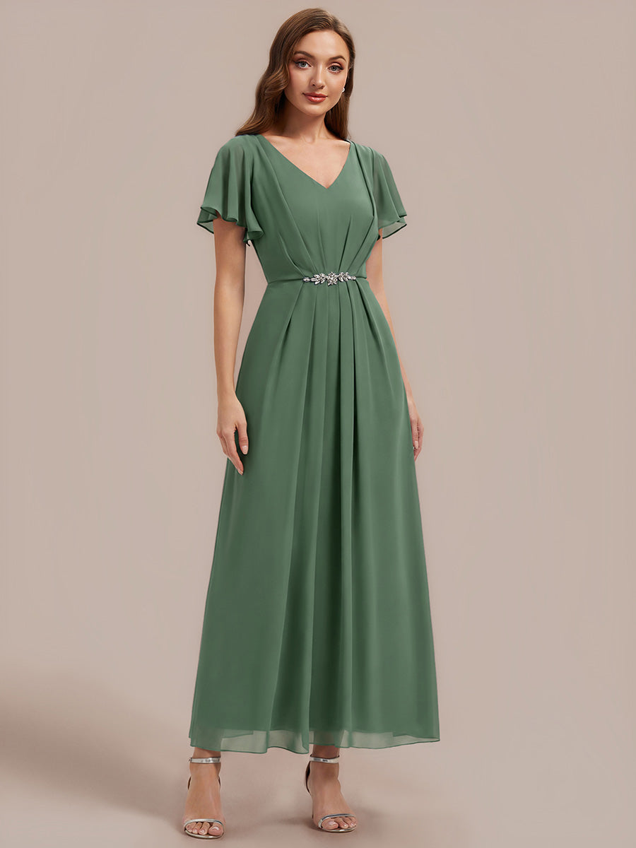 Color=Eucalyptus | Wholesale Short Sleeve Ruffle V-Neck Beaded A-Line Maxi Wedding Guest Dresses-Eucalyptus