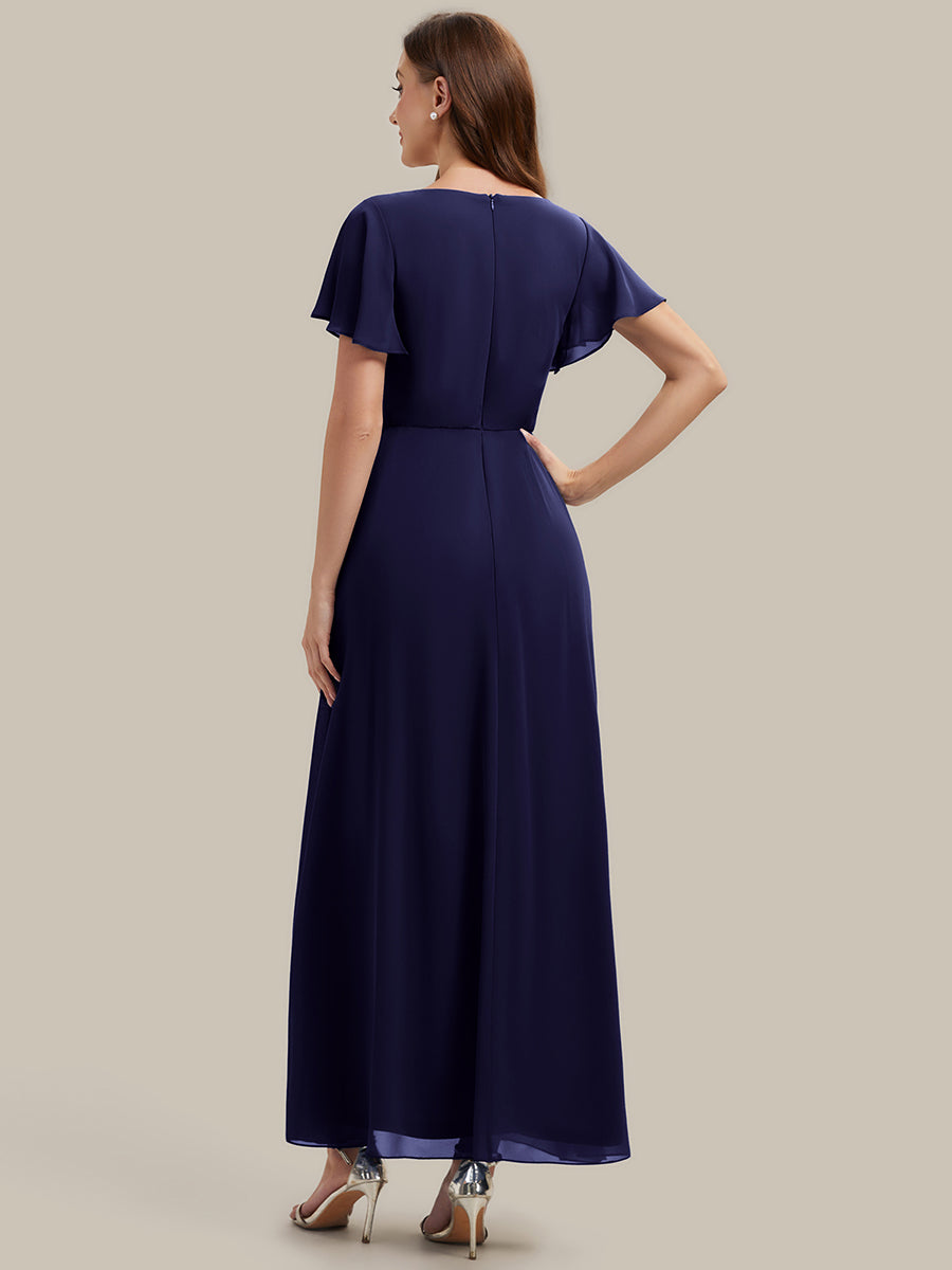 Color=Navy Blue | Wholesale Short Sleeve Ruffle V-Neck Beaded A-Line Maxi Wedding Guest Dresses-Navy Blue 22