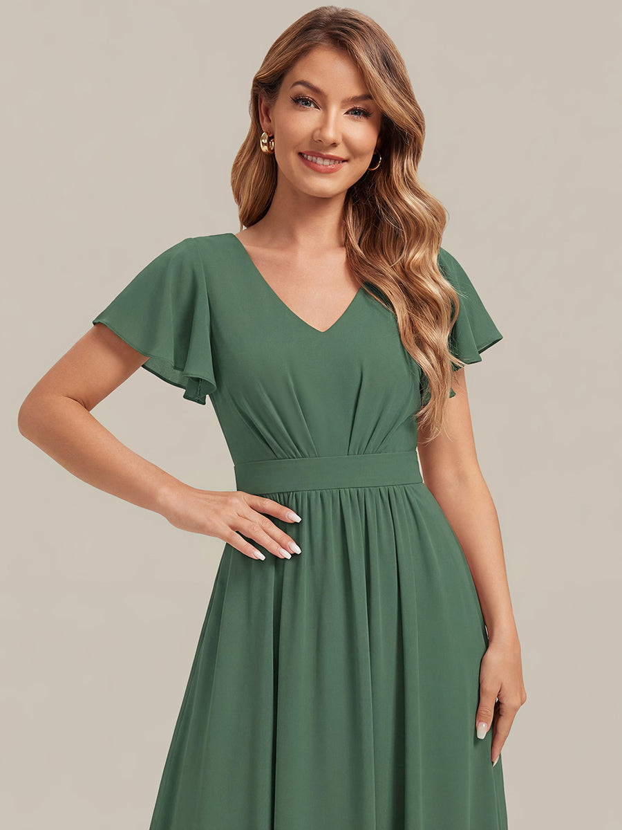 Color=Eucalyptus | One Stop Shop Short Sleeve Ruffle V-Neck A-Line Midi Non-Stretch Wedding Guest Dresses-Eucalyptus 5