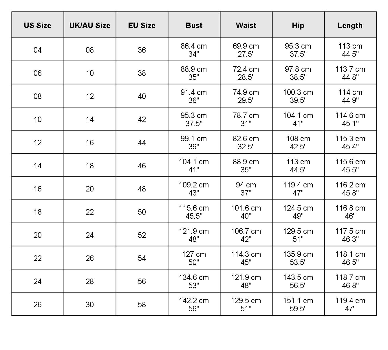 size chart