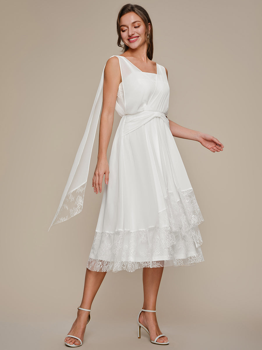 Color=White | Chiffon Ribbon Sleeveless A-Line Wedding Guest Dress-White 4