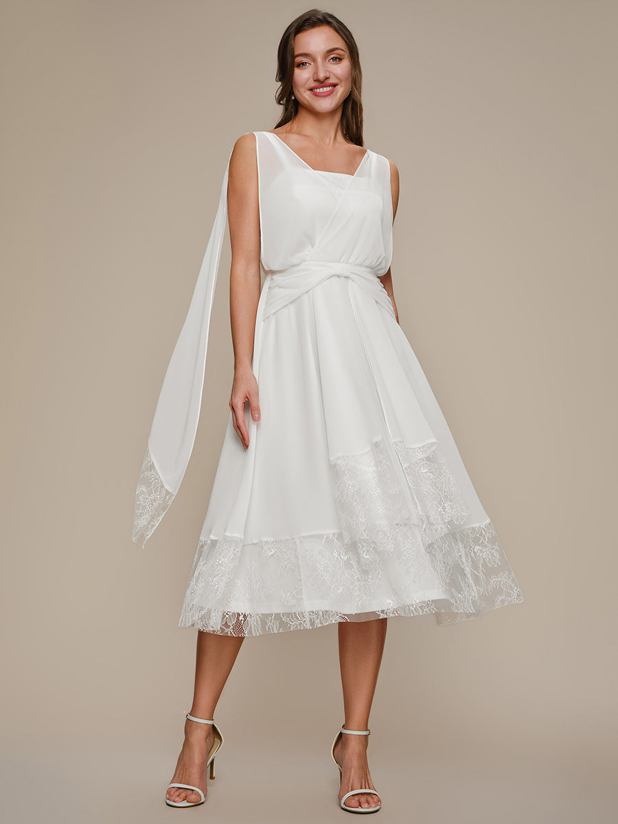 Color=White | Chiffon Ribbon Sleeveless A-Line Wedding Guest Dress-White 1