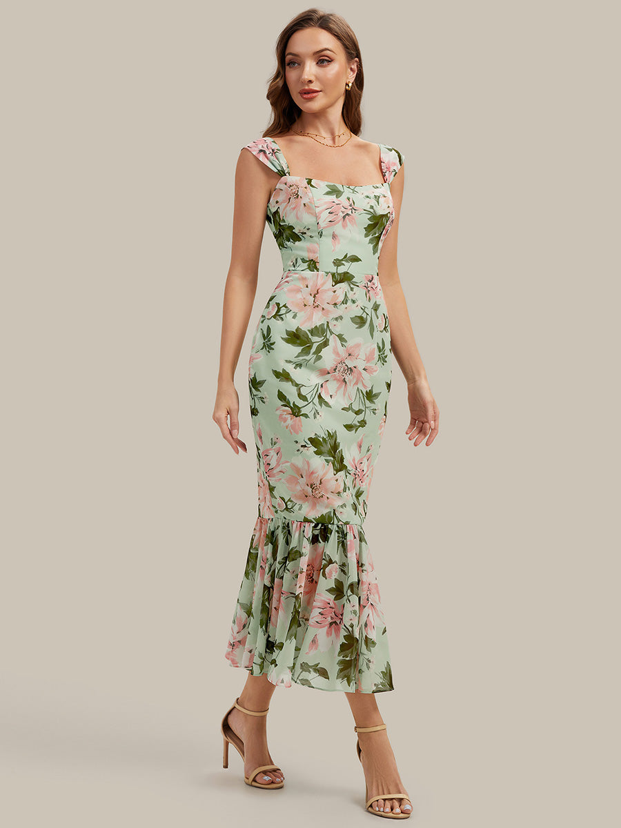 Color=Light Green Floral | Industrial Use Sleeveless Sweetheart Neck Fishtail Pleated Midi Wedding Guest Dress-Light Green Floral 9