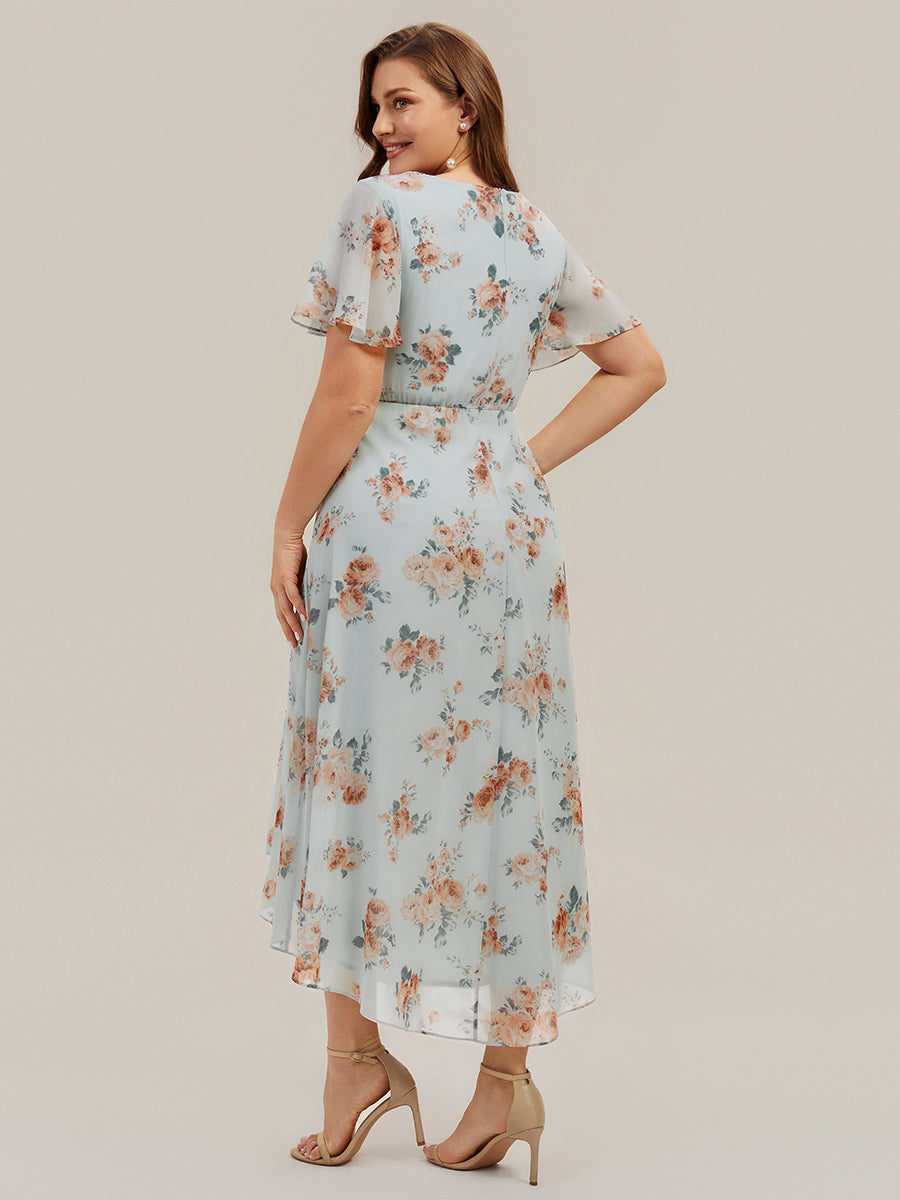 Color=Amber Bloom | Fast Delivery Short Sleeve Ruffle V-Neck Polka Dot A-Line High-Low Wedding Guest Dresses-Amber Bloom 7