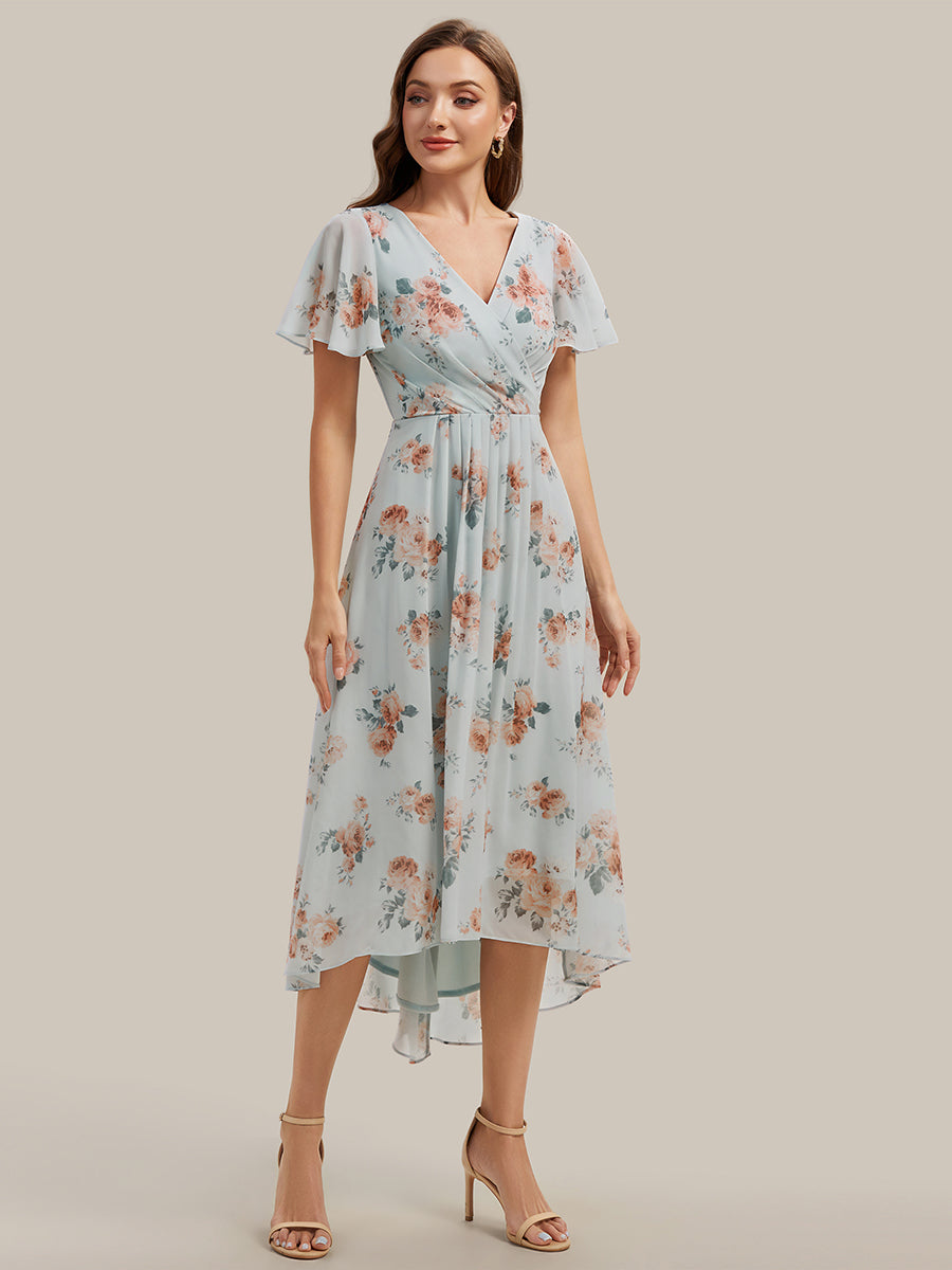 Color=Amber Bloom | Fast Delivery Short Sleeve Ruffle V-Neck Polka Dot A-Line High-Low Wedding Guest Dresses-Amber Bloom 5