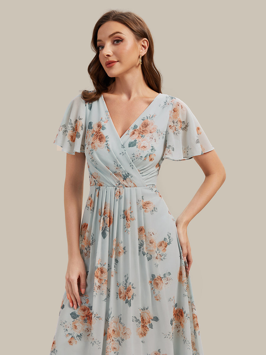Color=Amber Bloom | Fast Delivery Short Sleeve Ruffle V-Neck Polka Dot A-Line High-Low Wedding Guest Dresses-Amber Bloom 3