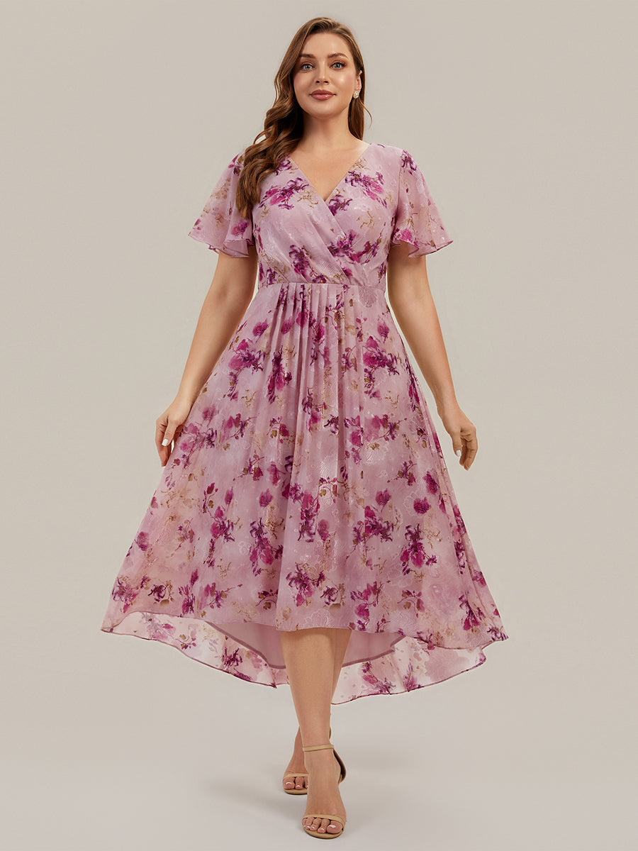 Color=Light Purple Print | Fast Delivery Short Sleeve Ruffle V-Neck Polka Dot A-Line High-Low Wedding Guest Dresses-Light Purple Print 26