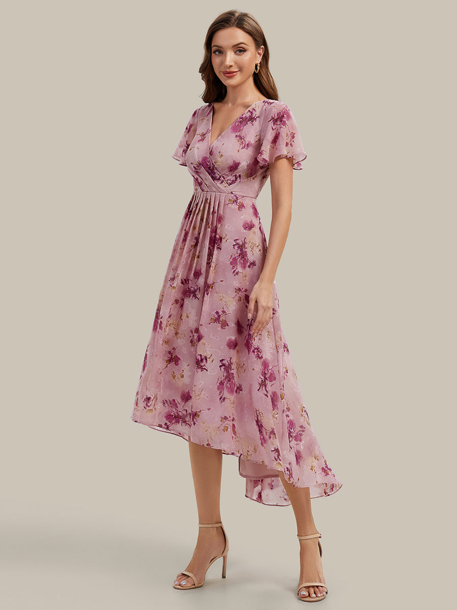 Color=Light Purple Print | Fast Delivery Short Sleeve Ruffle V-Neck Polka Dot A-Line High-Low Wedding Guest Dresses-Light Purple Print 24