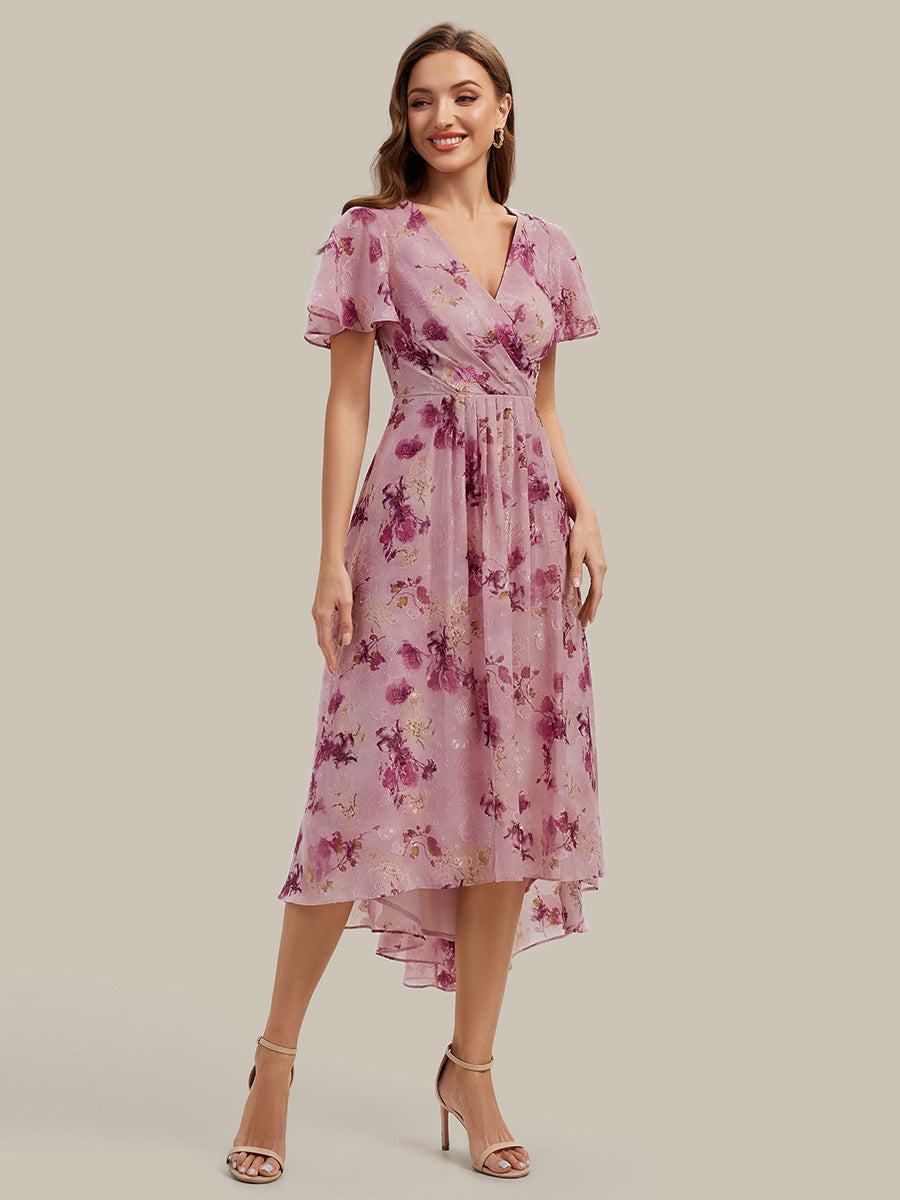 Color=Light Purple Print | Fast Delivery Short Sleeve Ruffle V-Neck Polka Dot A-Line High-Low Wedding Guest Dresses-Light Purple Print 25