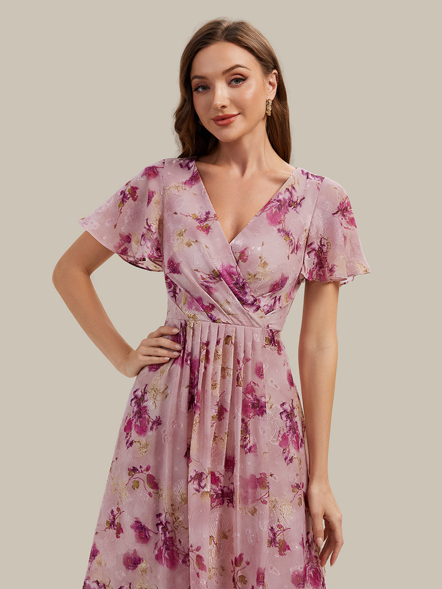 Color=Light Purple Print | Fast Delivery Short Sleeve Ruffle V-Neck Polka Dot A-Line High-Low Wedding Guest Dresses-Light Purple Print 23