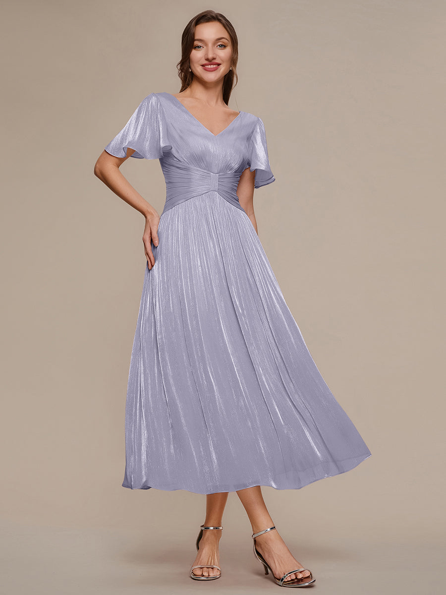 Color=Frosted Lilac | Wholesale Pricing Short Sleeve Ruffle Appliques Deep V-Neck A-Line Floor Length Evening Dresses-Frosted Lilac 3