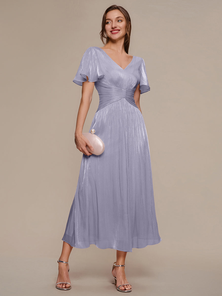 Color=Frosted Lilac | Wholesale Pricing Short Sleeve Ruffle Appliques Deep V-Neck A-Line Floor Length Evening Dresses-Frosted Lilac 4