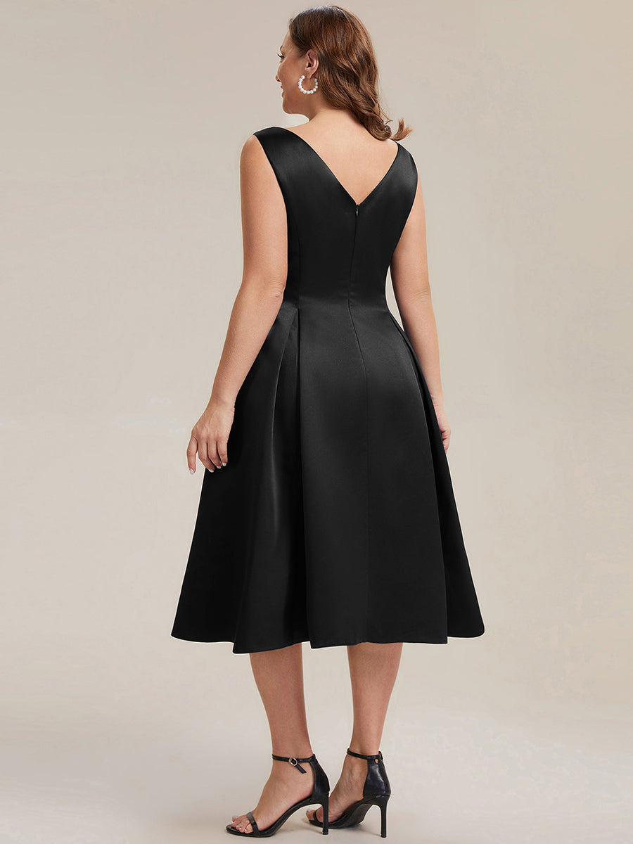Color=Black | Volume Discounts Strapless Boat Neck Midi Ball-Gown Dress with Pockets | Wedding Guest Dresses-Black 7