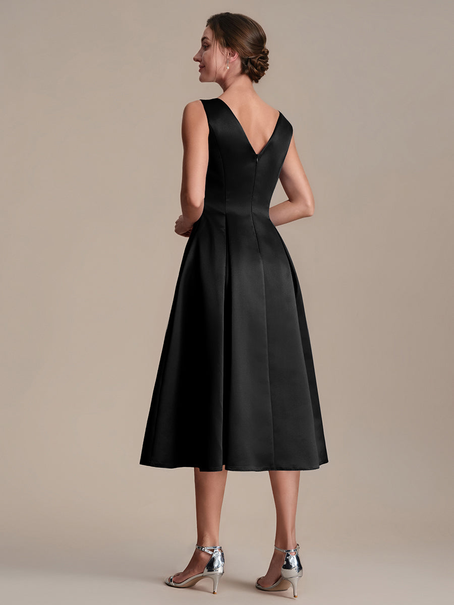 Color=Black | Volume Discounts Strapless Boat Neck Midi Ball-Gown Dress with Pockets | Wedding Guest Dresses-Black 2