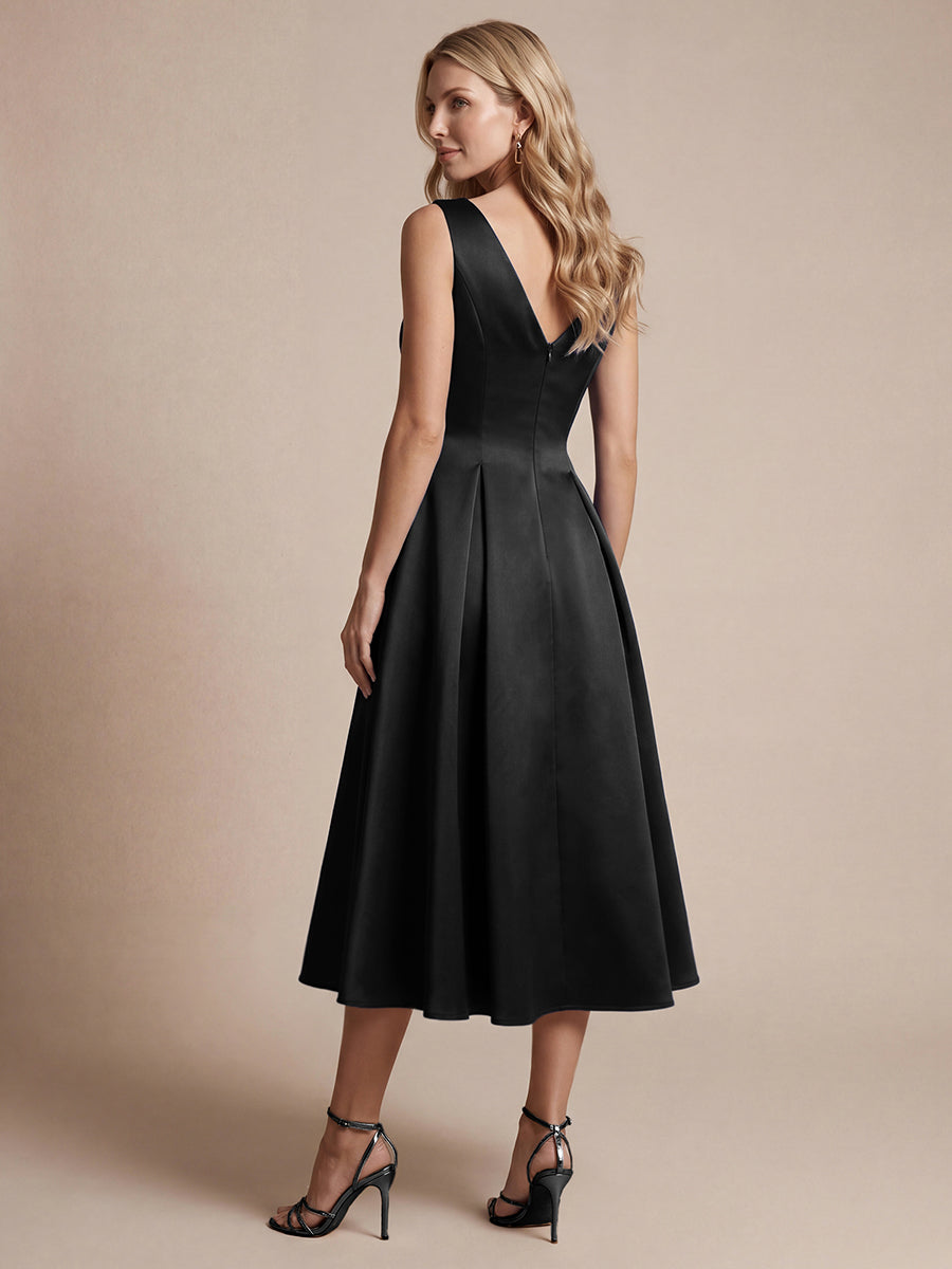 Color=Black | Wholesale Strapless Boat Neck Ball-Gown Midi Dress with Pockets Wedding Guest Dresses-Black 2