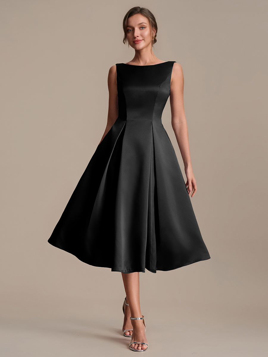 Color=Black | Volume Discounts Strapless Boat Neck Midi Ball-Gown Dress with Pockets | Wedding Guest Dresses-Black 5