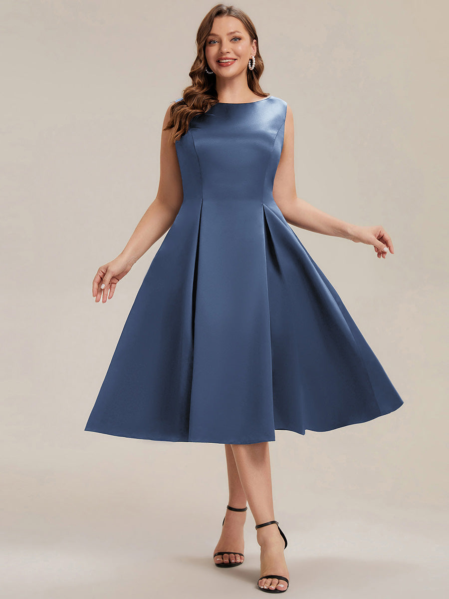 Color=Dusty Blue | Volume Discounts Strapless Boat Neck Midi Ball-Gown Dress with Pockets | Wedding Guest Dresses-Dusty Blue 16
