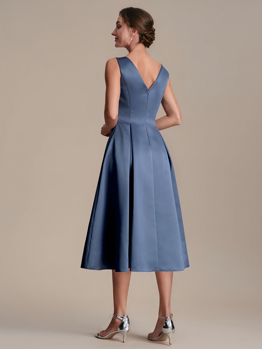 Color=Dusty Blue | Volume Discounts Strapless Boat Neck Midi Ball-Gown Dress with Pockets | Wedding Guest Dresses-Dusty Blue 12
