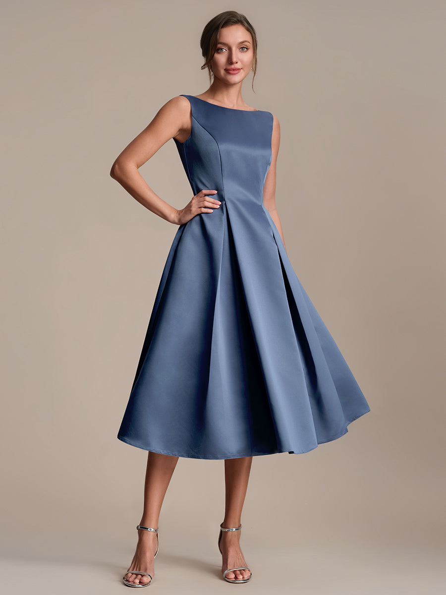 Color=Dusty Blue | Volume Discounts Strapless Boat Neck Midi Ball-Gown Dress with Pockets | Wedding Guest Dresses-Dusty Blue 14