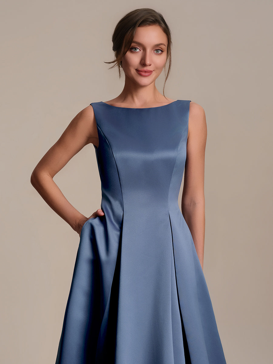 Color=Dusty Blue | Volume Discounts Strapless Boat Neck Midi Ball-Gown Dress with Pockets | Wedding Guest Dresses-Dusty Blue 13