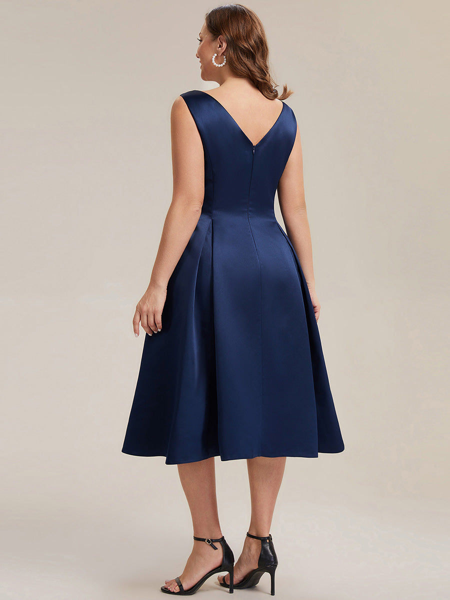 Color=Navy Blue | Volume Discounts Strapless Boat Neck Midi Ball-Gown Dress with Pockets | Wedding Guest Dresses-Navy Blue 27