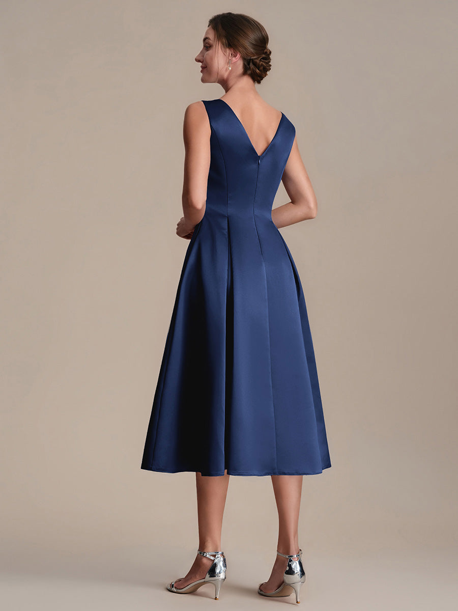 Color=Navy Blue | Volume Discounts Strapless Boat Neck Midi Ball-Gown Dress with Pockets | Wedding Guest Dresses-Navy Blue 22