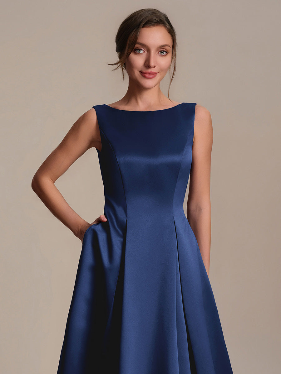 Color=Navy Blue | Volume Discounts Strapless Boat Neck Midi Ball-Gown Dress with Pockets | Wedding Guest Dresses-Navy Blue 23