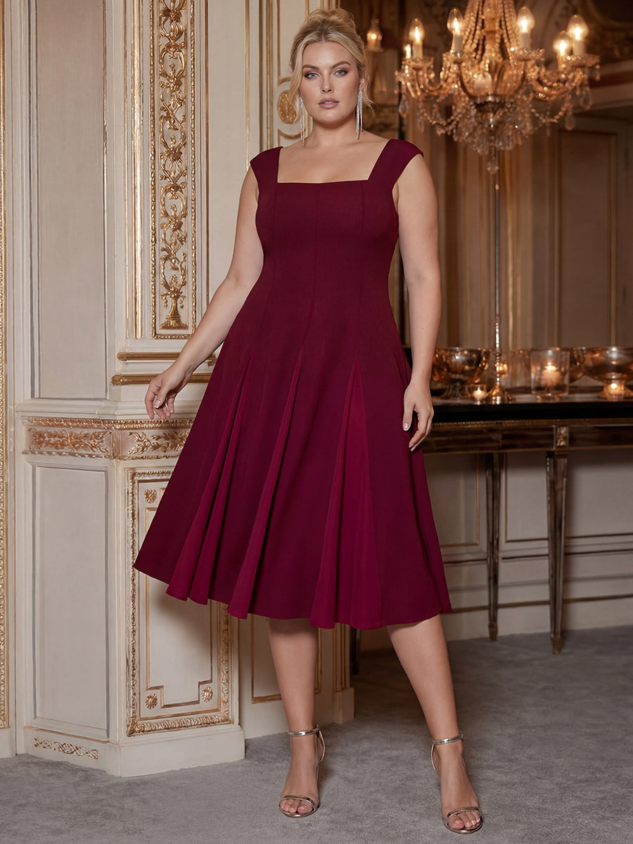 Wholesale Strapless High Stretch Ball-Gown Midi Square Neck Wedding Guest Dresses