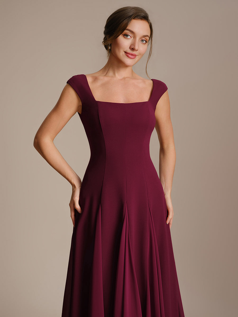 Color=Burgundy | One Stop Shop Short Sleeve Cap Sleeve Patchwork A-Line Midi Wedding Guest Dresses-Burgundy 13