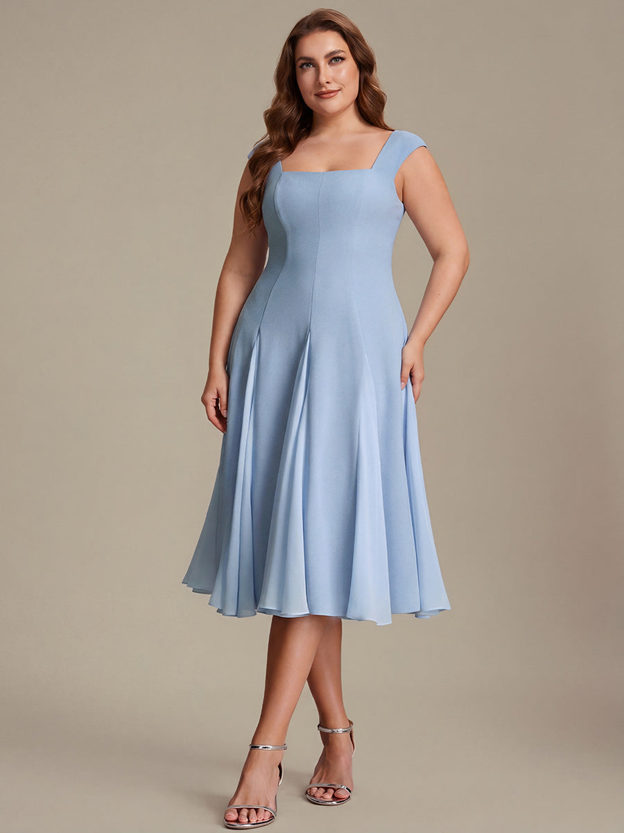 Color=Ice Blue | One Stop Shop Short Sleeve Cap Sleeve Patchwork A-Line Midi Wedding Guest Dresses-Ice Blue 36