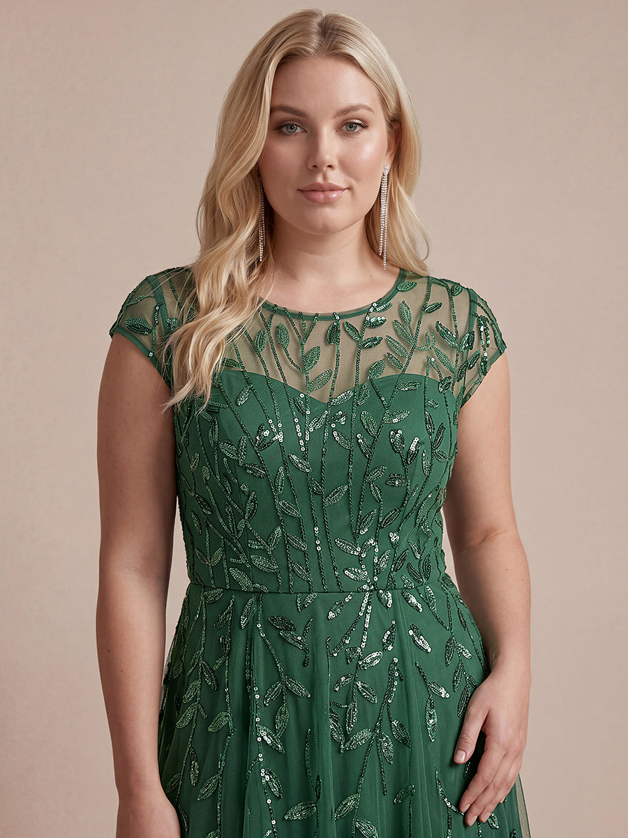 Color=Eucalyptus | Industrial Use Short Sleeve See-through Patchwork A-Line Tea Length Wedding Guest Dresses-Eucalyptus 13