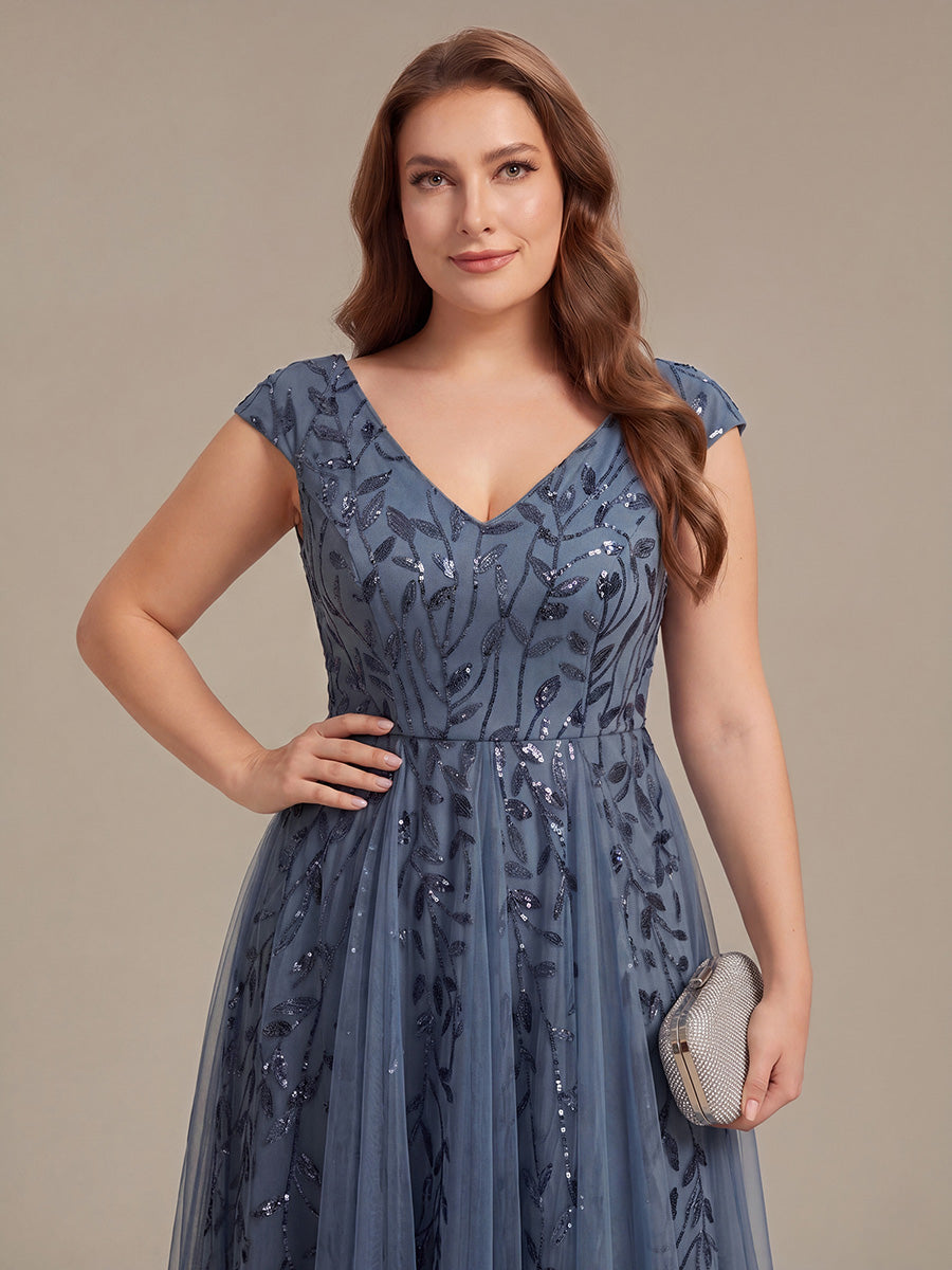 Color=Dusty Blue | Factory Design Sleeveless V-Neck Sequin A-Line Midi Wedding Guest Dresses-Dusty Blue 28
