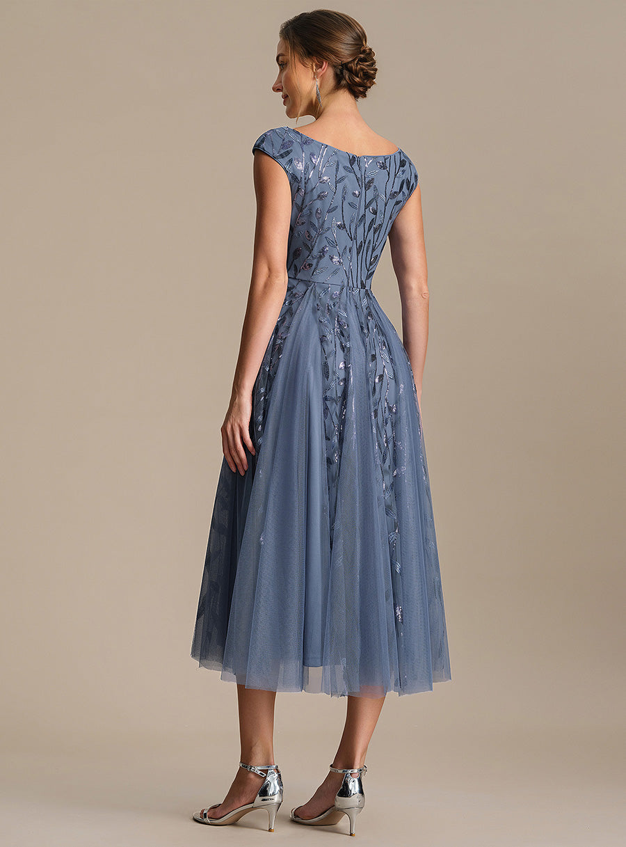 Color=Dusty Blue | Factory Design Sleeveless V-Neck Sequin A-Line Midi Wedding Guest Dresses-Dusty Blue 22