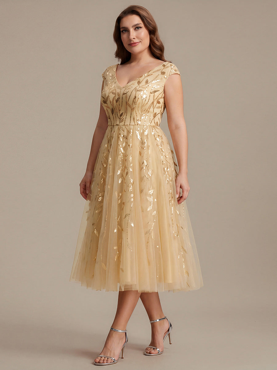 Color=Gold | Factory Design Sleeveless V-Neck Sequin A-Line Midi Wedding Guest Dresses-Gold 39