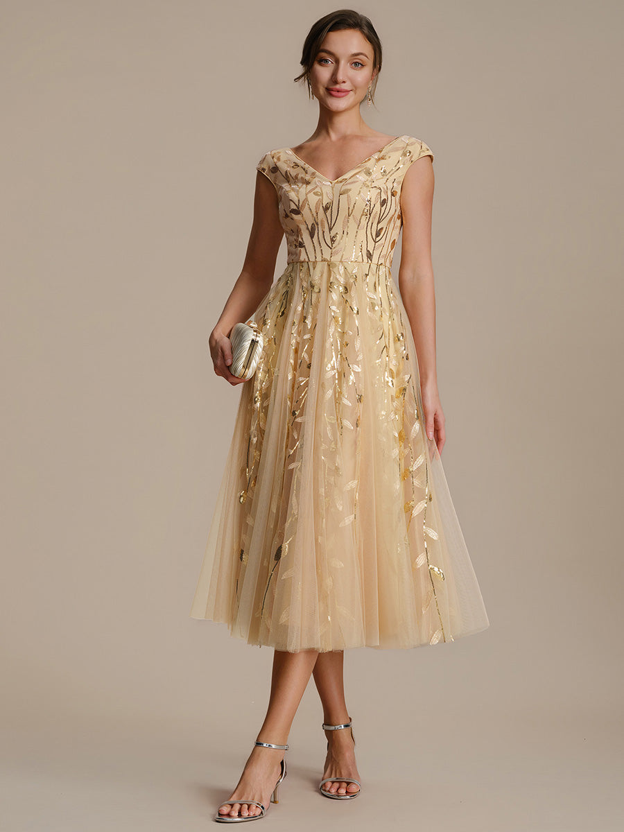 Color=Gold | Factory Design Sleeveless V-Neck Sequin A-Line Midi Wedding Guest Dresses-Gold 35