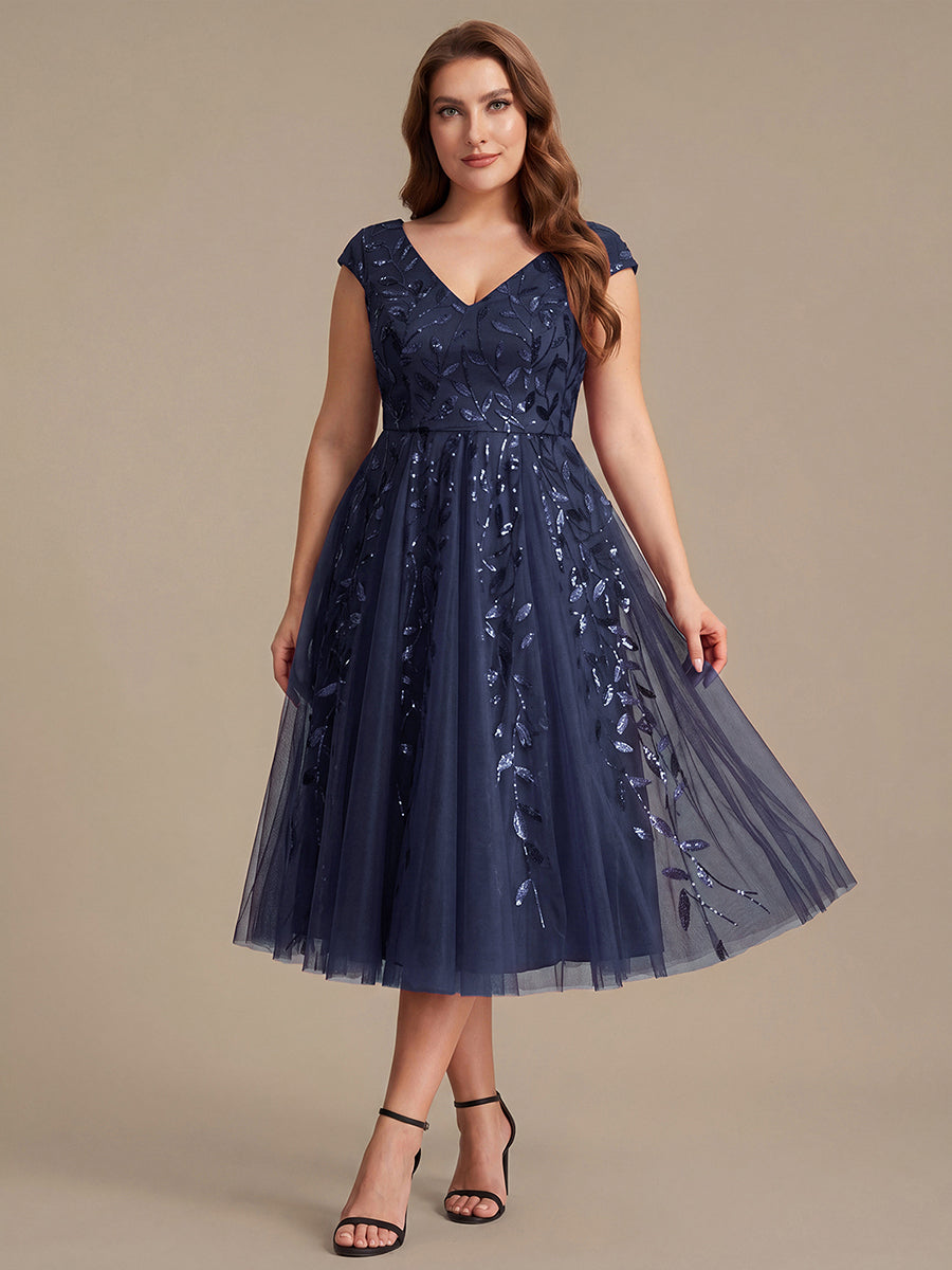 Color=Navy Blue | Factory Design Sleeveless V-Neck Sequin A-Line Midi Wedding Guest Dresses-Navy Blue 46