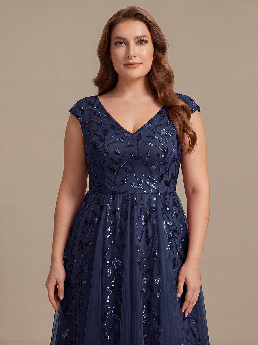 Color=Navy Blue | Factory Design Sleeveless V-Neck Sequin A-Line Midi Wedding Guest Dresses-Navy Blue 48
